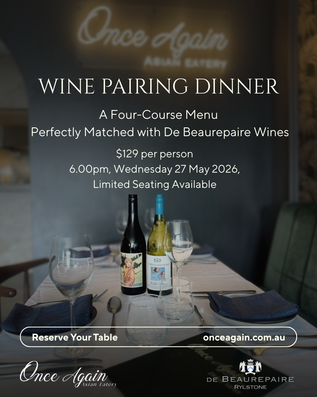 Wine Pairing Dinner with De Beaurepaire Wines